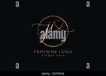 JI handwriting logo with circle template vector logo of initial wedding, fashion, floral and botanical with creative template. Stock Vector