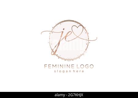 JE handwriting logo with circle template vector logo of initial wedding, fashion, floral and botanical with creative template. Stock Vector