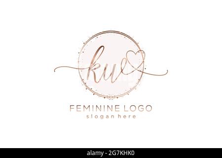 KW handwriting logo with circle template vector logo of initial wedding, fashion, floral and botanical with creative template. Stock Vector