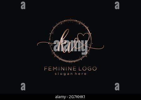 KV handwriting logo with circle template vector logo of initial wedding, fashion, floral and botanical with creative template. Stock Vector