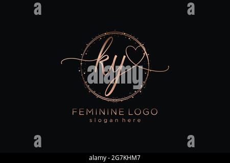 KY handwriting logo with circle template vector logo of initial wedding, fashion, floral and botanical with creative template. Stock Vector
