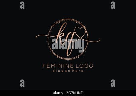 KQ handwriting logo with circle template vector logo of initial wedding, fashion, floral and botanical with creative template. Stock Vector
