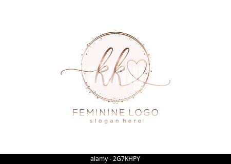 KK handwriting logo with circle template vector logo of initial wedding, fashion, floral and botanical with creative template. Stock Vector
