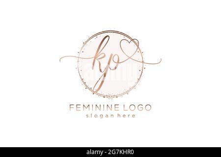 KP handwriting logo with circle template vector logo of initial wedding, fashion, floral and botanical with creative template. Stock Vector