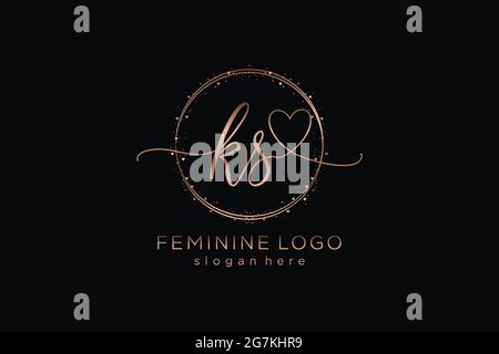 KS handwriting logo with circle template vector logo of initial wedding, fashion, floral and botanical with creative template. Stock Vector