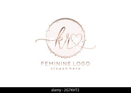 KR handwriting logo with circle template vector logo of initial wedding, fashion, floral and botanical with creative template. Stock Vector