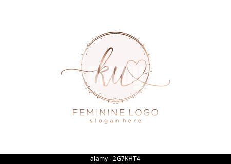 KU handwriting logo with circle template vector logo of initial wedding, fashion, floral and botanical with creative template. Stock Vector
