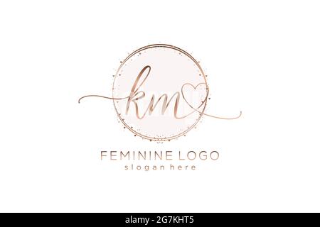 KM handwriting logo with circle template vector logo of initial wedding, fashion, floral and botanical with creative template. Stock Vector