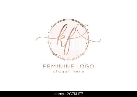 KF handwriting logo with circle template vector logo of initial wedding, fashion, floral and botanical with creative template. Stock Vector