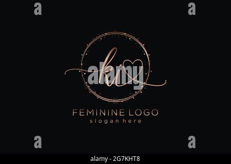 KI handwriting logo with circle template vector logo of initial wedding, fashion, floral and botanical with creative template. Stock Vector