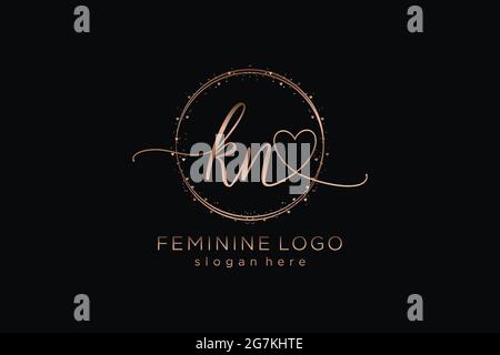 KN handwriting logo with circle template vector logo of initial wedding, fashion, floral and botanical with creative template. Stock Vector