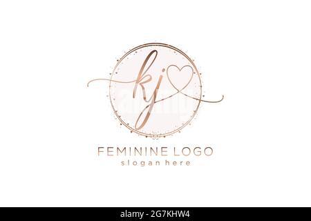 KJ handwriting logo with circle template vector logo of initial wedding, fashion, floral and botanical with creative template. Stock Vector