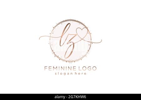 LZ handwriting logo with circle template vector logo of initial wedding, fashion, floral and botanical with creative template. Stock Vector