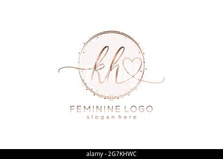 KH handwriting logo with circle template vector logo of initial wedding, fashion, floral and botanical with creative template. Stock Vector