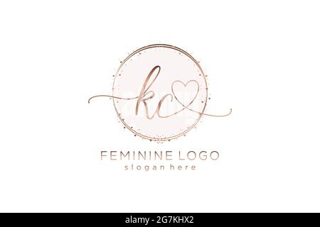 KC handwriting logo with circle template vector logo of initial wedding, fashion, floral and botanical with creative template. Stock Vector