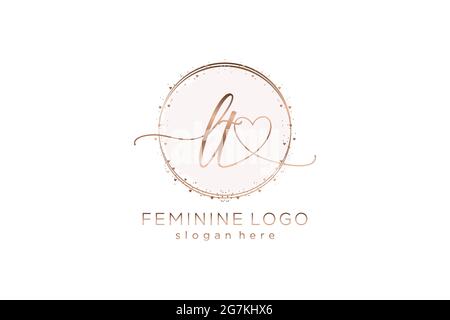 LT handwriting logo with circle template vector logo of initial wedding, fashion, floral and botanical with creative template. Stock Vector