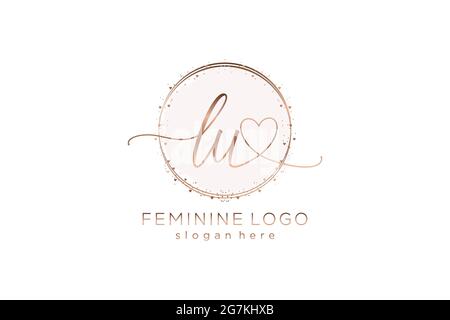 LU handwriting logo with circle template vector logo of initial wedding, fashion, floral and botanical with creative template. Stock Vector