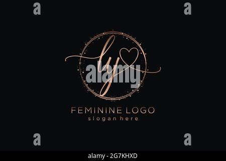 LY handwriting logo with circle template vector logo of initial wedding, fashion, floral and botanical with creative template. Stock Vector