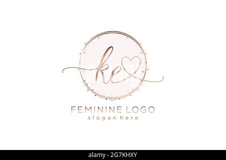 KE handwriting logo with circle template vector logo of initial wedding, fashion, floral and botanical with creative template. Stock Vector
