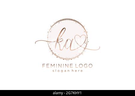 KA handwriting logo with circle template vector logo of initial wedding, fashion, floral and botanical with creative template. Stock Vector