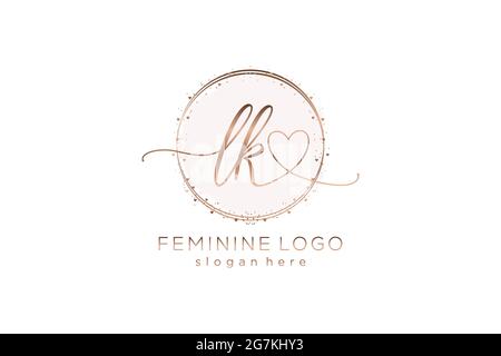 LK handwriting logo with circle template vector logo of initial wedding, fashion, floral and botanical with creative template. Stock Vector