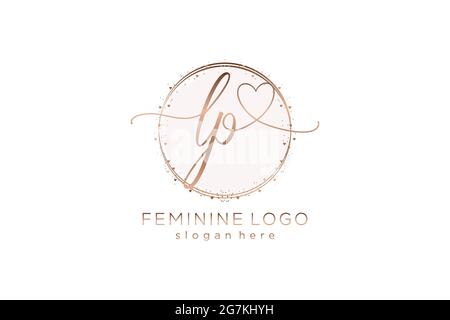 LP handwriting logo with circle template vector logo of initial wedding, fashion, floral and botanical with creative template. Stock Vector