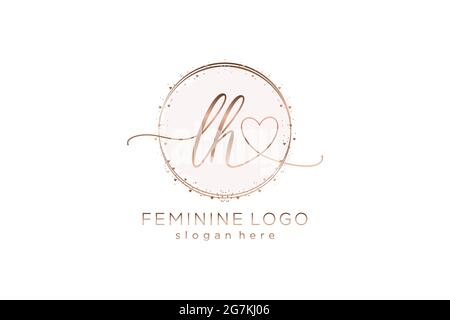 LH handwriting logo with circle template vector logo of initial wedding, fashion, floral and botanical with creative template. Stock Vector