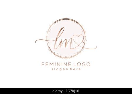 LM handwriting logo with circle template vector logo of initial wedding, fashion, floral and botanical with creative template. Stock Vector