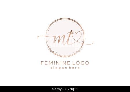 MT handwriting logo with circle template vector logo of initial wedding, fashion, floral and botanical with creative template. Stock Vector