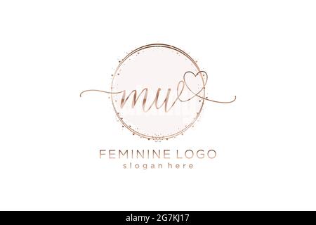MW handwriting logo with circle template vector logo of initial wedding, fashion, floral and botanical with creative template. Stock Vector