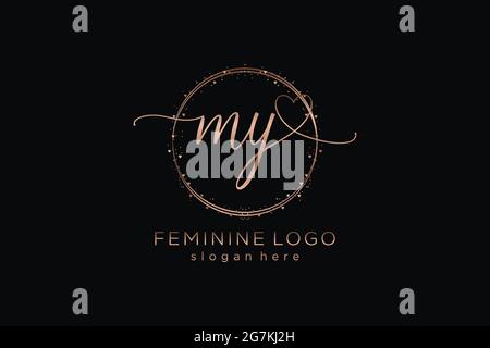 MY handwriting logo with circle template vector logo of initial wedding, fashion, floral and botanical with creative template. Stock Vector