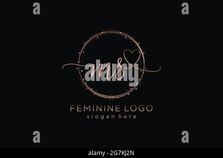 MS handwriting logo with circle template vector logo of initial wedding, fashion, floral and botanical with creative template. Stock Vector