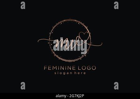 MV handwriting logo with circle template vector logo of initial wedding, fashion, floral and botanical with creative template. Stock Vector