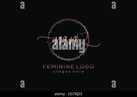 MN handwriting logo with circle template vector logo of initial wedding, fashion, floral and botanical with creative template. Stock Vector
