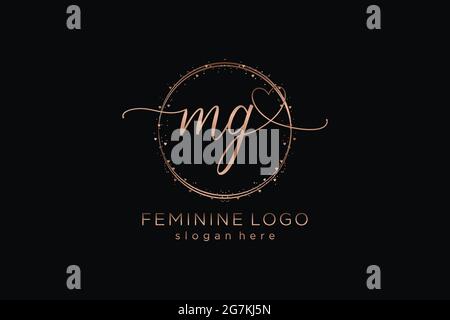 MG handwriting logo with circle template vector logo of initial wedding, fashion, floral and botanical with creative template. Stock Vector