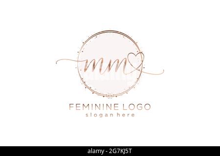 MM handwriting logo with circle template vector logo of initial wedding, fashion, floral and botanical with creative template. Stock Vector