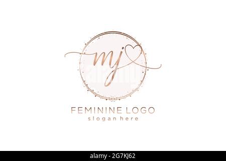 MJ handwriting logo with circle template vector logo of initial wedding, fashion, floral and botanical with creative template. Stock Vector