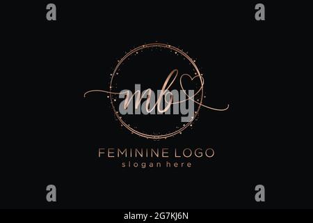 MB handwriting logo with circle template vector logo of initial wedding, fashion, floral and botanical with creative template. Stock Vector