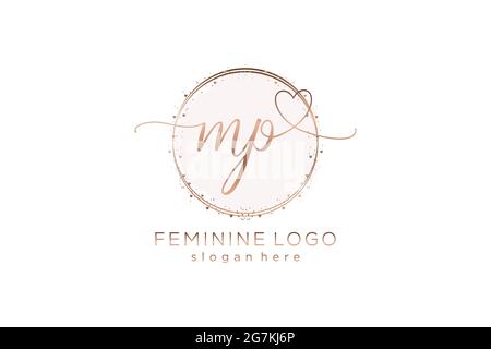 MP handwriting logo with circle template vector logo of initial wedding, fashion, floral and botanical with creative template. Stock Vector