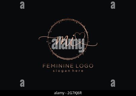 MI handwriting logo with circle template vector logo of initial wedding, fashion, floral and botanical with creative template. Stock Vector