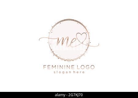 ME handwriting logo with circle template vector logo of initial wedding, fashion, floral and botanical with creative template. Stock Vector