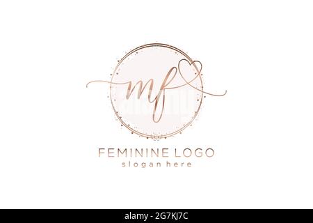 MF handwriting logo with circle template vector logo of initial wedding, fashion, floral and botanical with creative template. Stock Vector