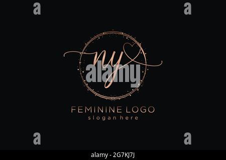 NY handwriting logo with circle template vector logo of initial wedding, fashion, floral and botanical with creative template. Stock Vector