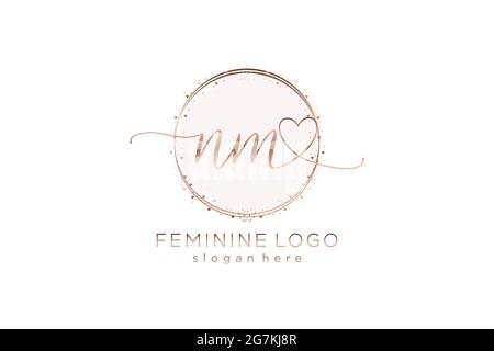 NM handwriting logo with circle template vector logo of initial wedding, fashion, floral and botanical with creative template. Stock Vector