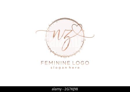 NZ handwriting logo with circle template vector logo of initial wedding, fashion, floral and botanical with creative template. Stock Vector
