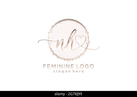 NH handwriting logo with circle template vector logo of initial wedding, fashion, floral and botanical with creative template. Stock Vector