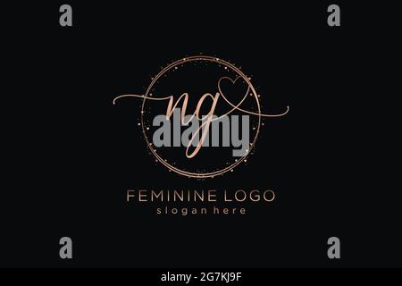 NG handwriting logo with circle template vector logo of initial wedding, fashion, floral and botanical with creative template. Stock Vector