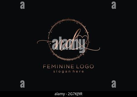 ND handwriting logo with circle template vector logo of initial wedding, fashion, floral and botanical with creative template. Stock Vector
