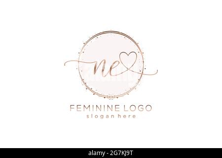 NE handwriting logo with circle template vector logo of initial wedding, fashion, floral and botanical with creative template. Stock Vector