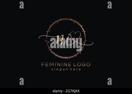 NI handwriting logo with circle template vector logo of initial wedding, fashion, floral and botanical with creative template. Stock Vector